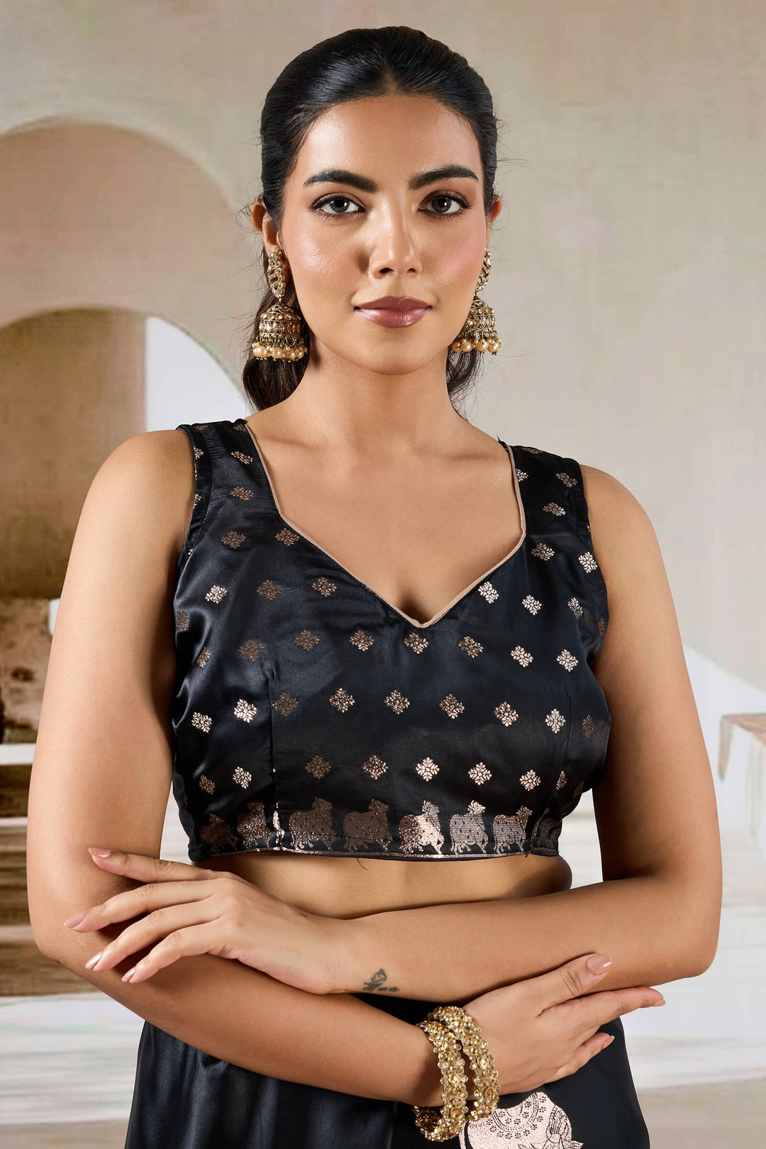 Cinder Black Banarasi Satin Silk Saree