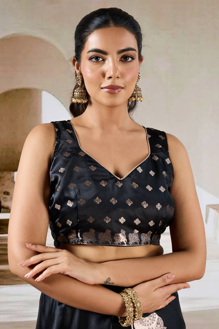 Cinder Black Banarasi Satin Silk Saree