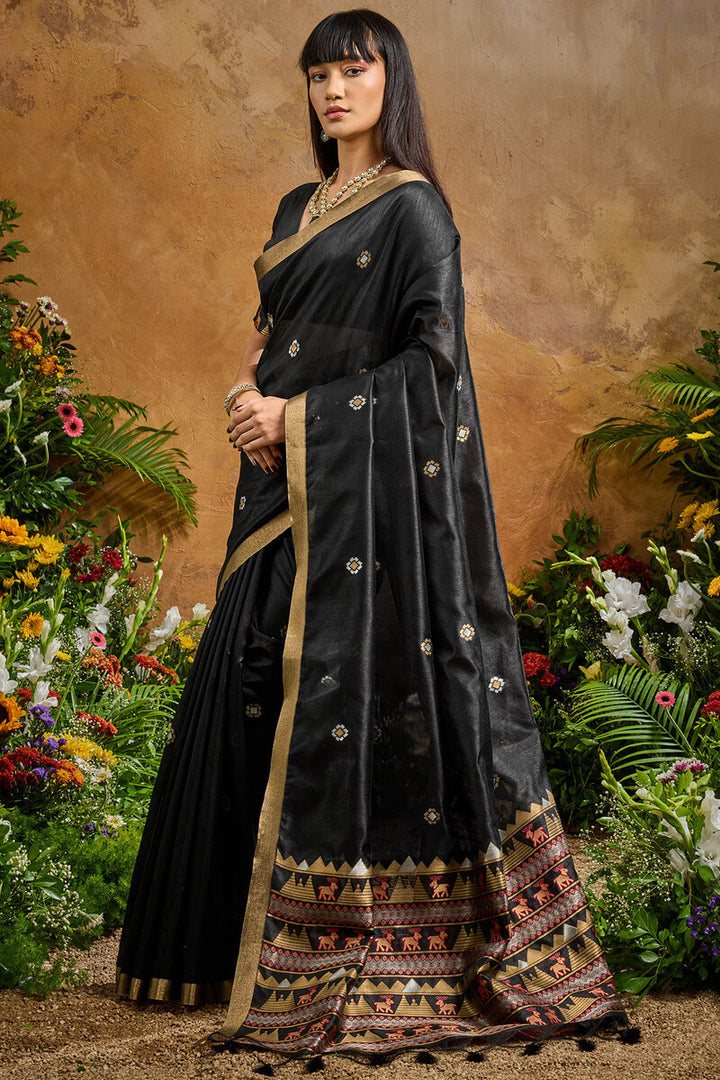 Cinder Black Banarasi Tussar Silk Saree