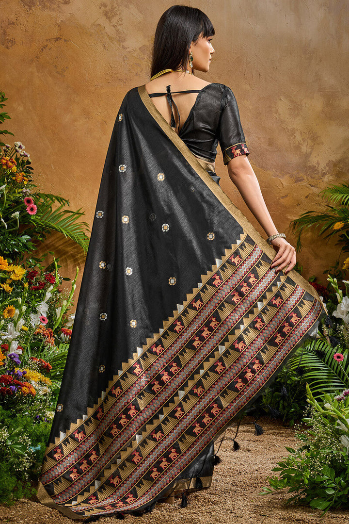 Cinder Black Banarasi Tussar Silk Saree