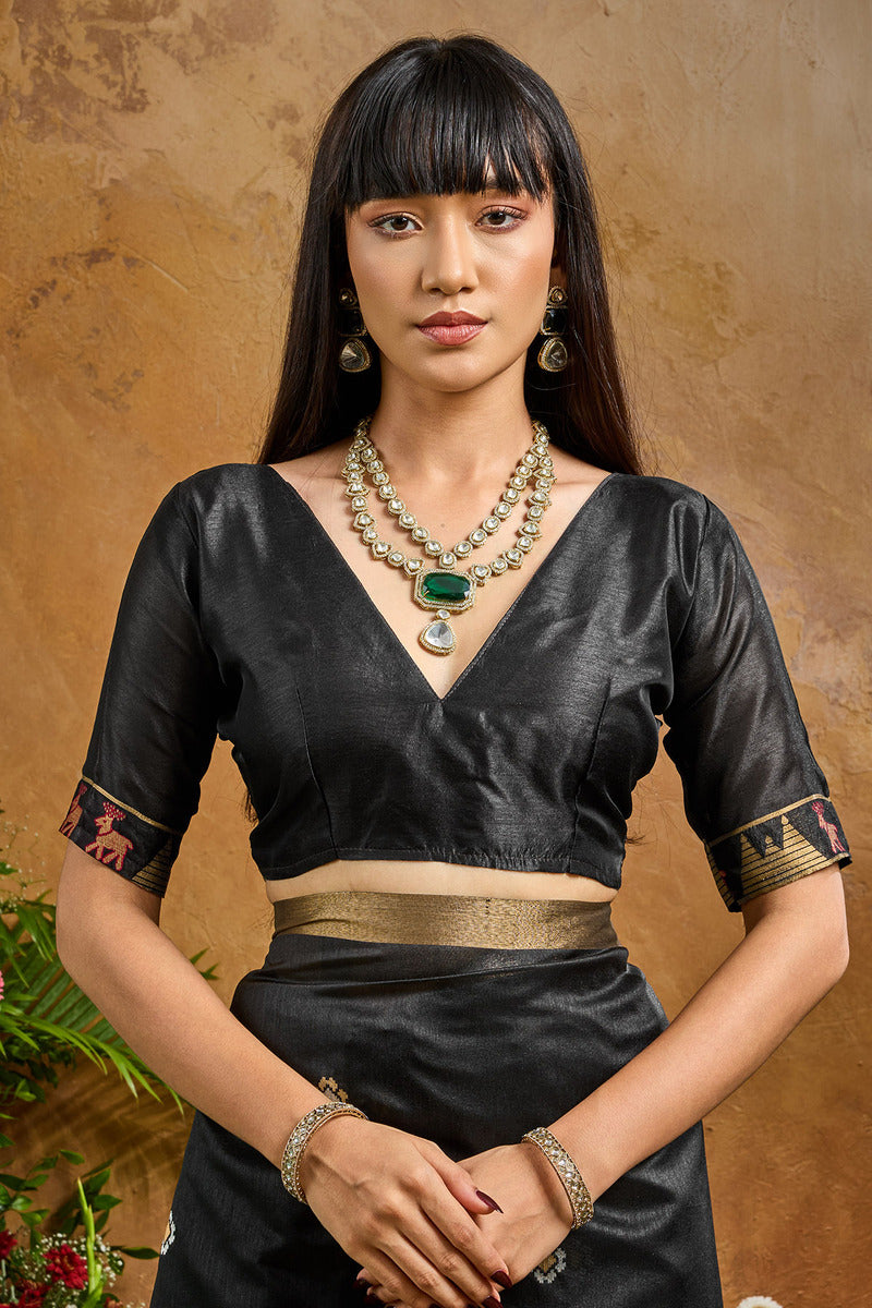 Cinder Black Banarasi Tussar Silk Saree