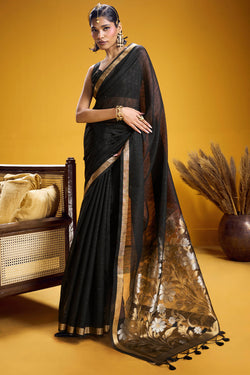 Cinder Black Munga Cotton Silk Saree