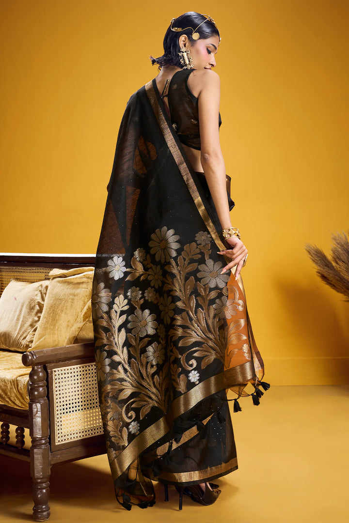 Cinder Black Munga Cotton Silk Saree