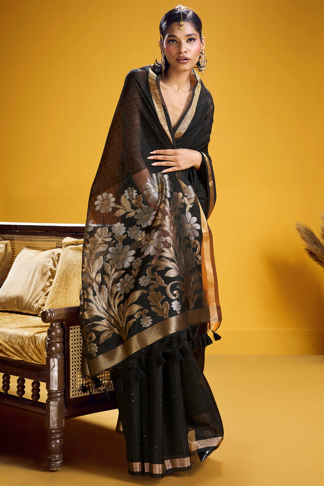 Cinder Black Munga Cotton Silk Saree