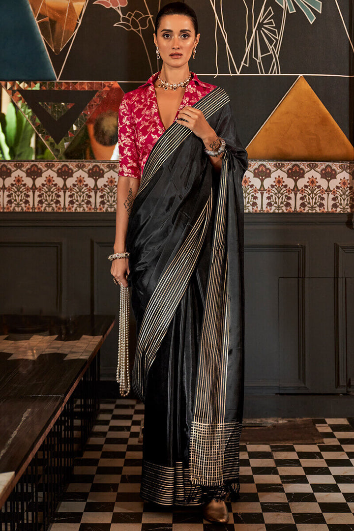 Cinder Black Soft Banarasi Viscose Saree