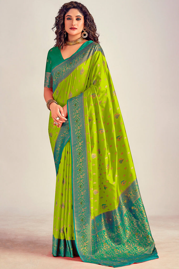 Citrine Green Soft Banarasi Silk Saree