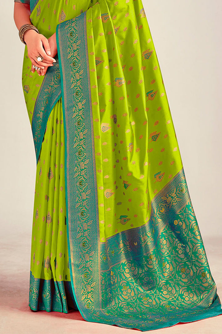 Citrine Green Soft Banarasi Silk Saree