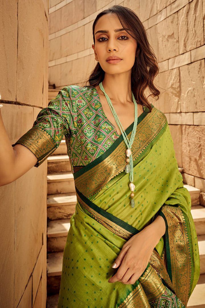 Citron Green Patola Silk Saree