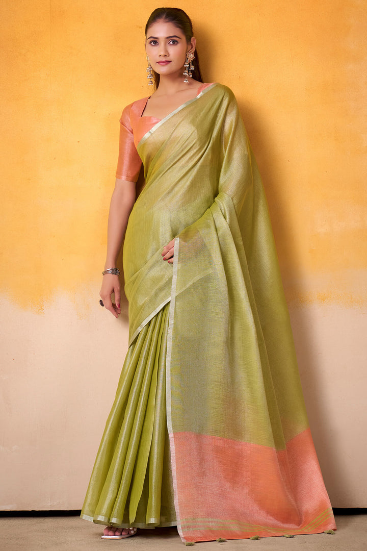 Citron Green Zari Woven Tissue Silk Saree