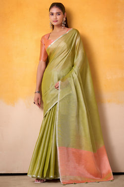 Citron Green Zari Woven Tissue Silk Saree