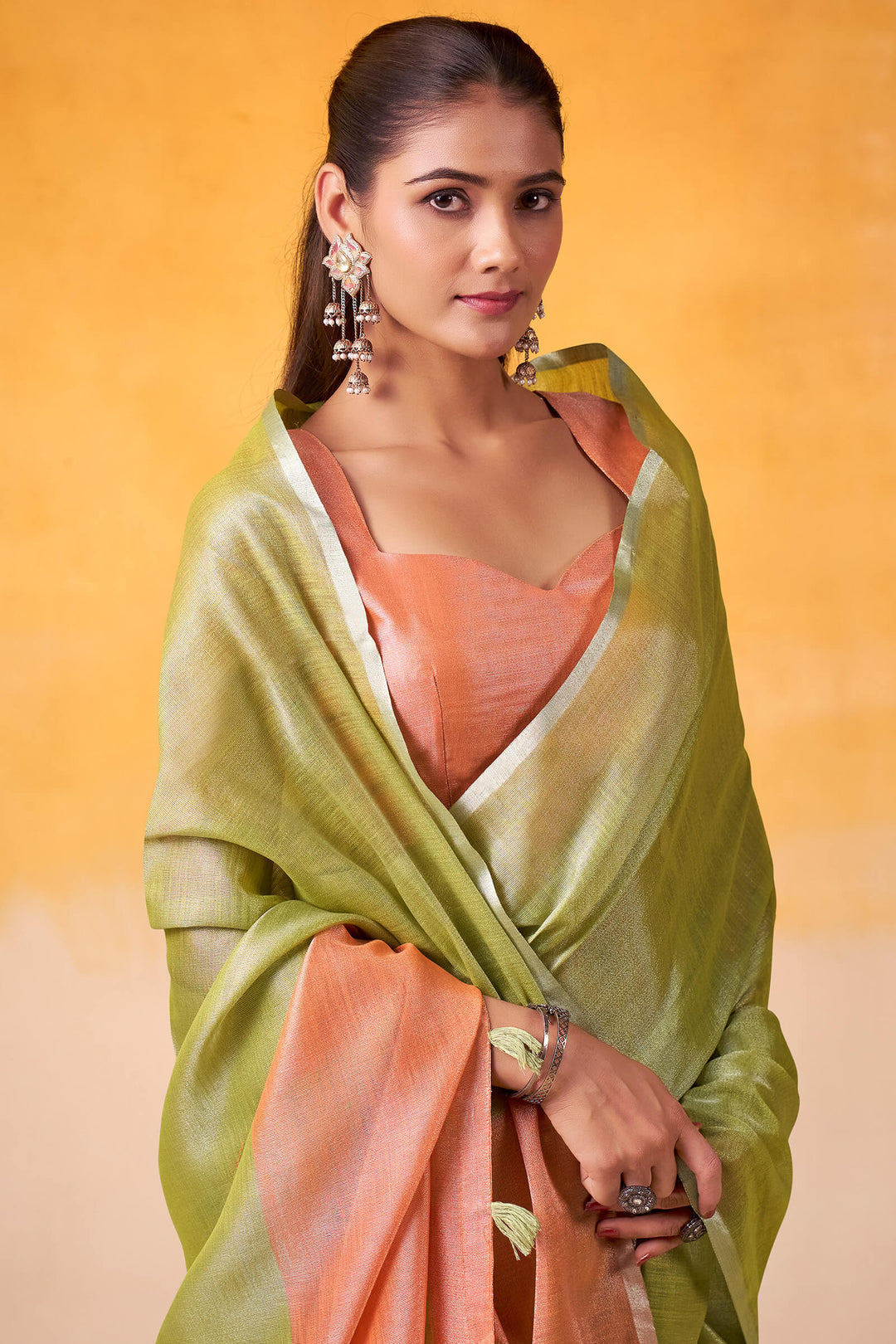 Citron Green Zari Woven Tissue Silk Saree