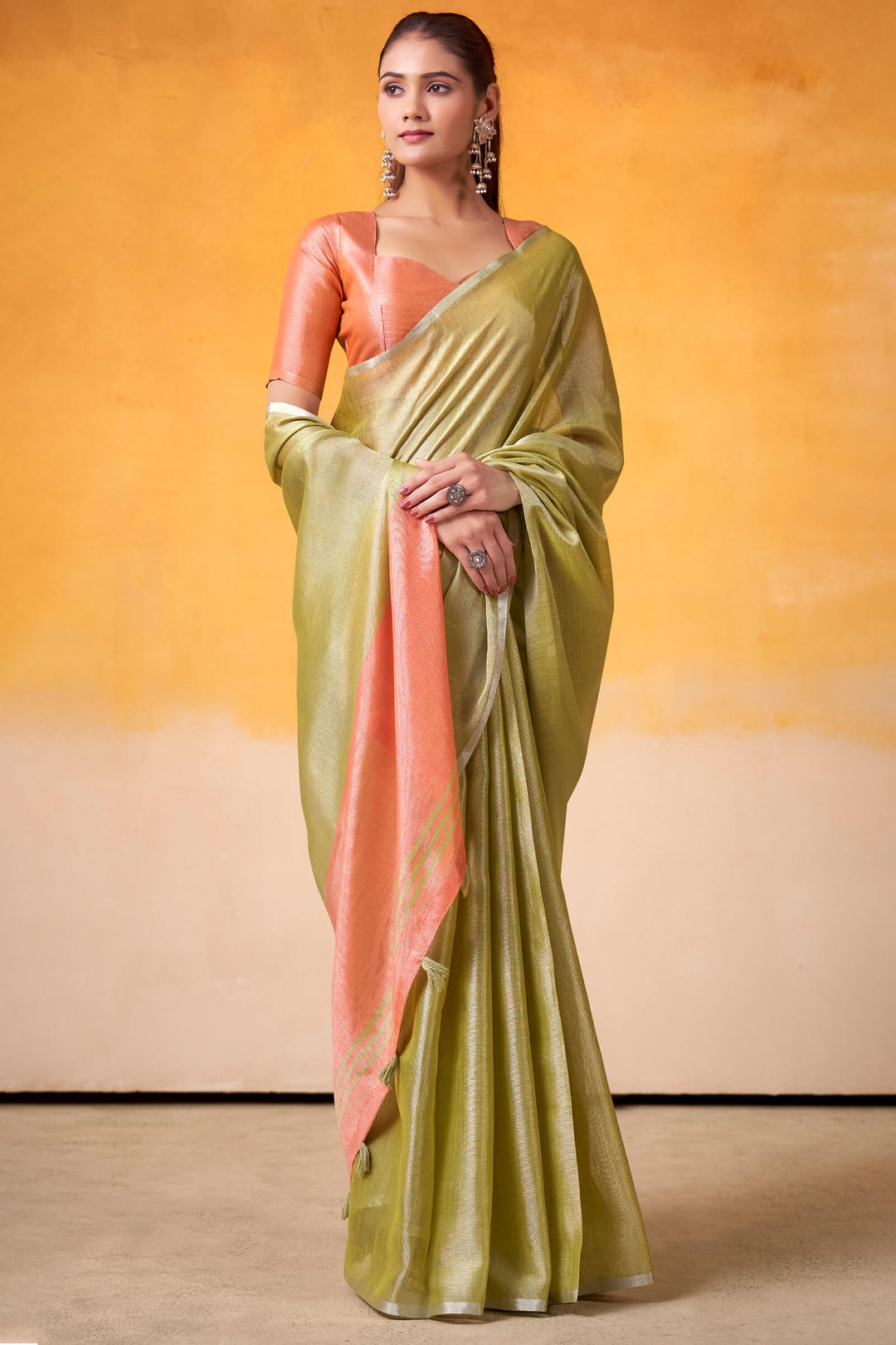 Citron Green Zari Woven Tissue Silk Saree