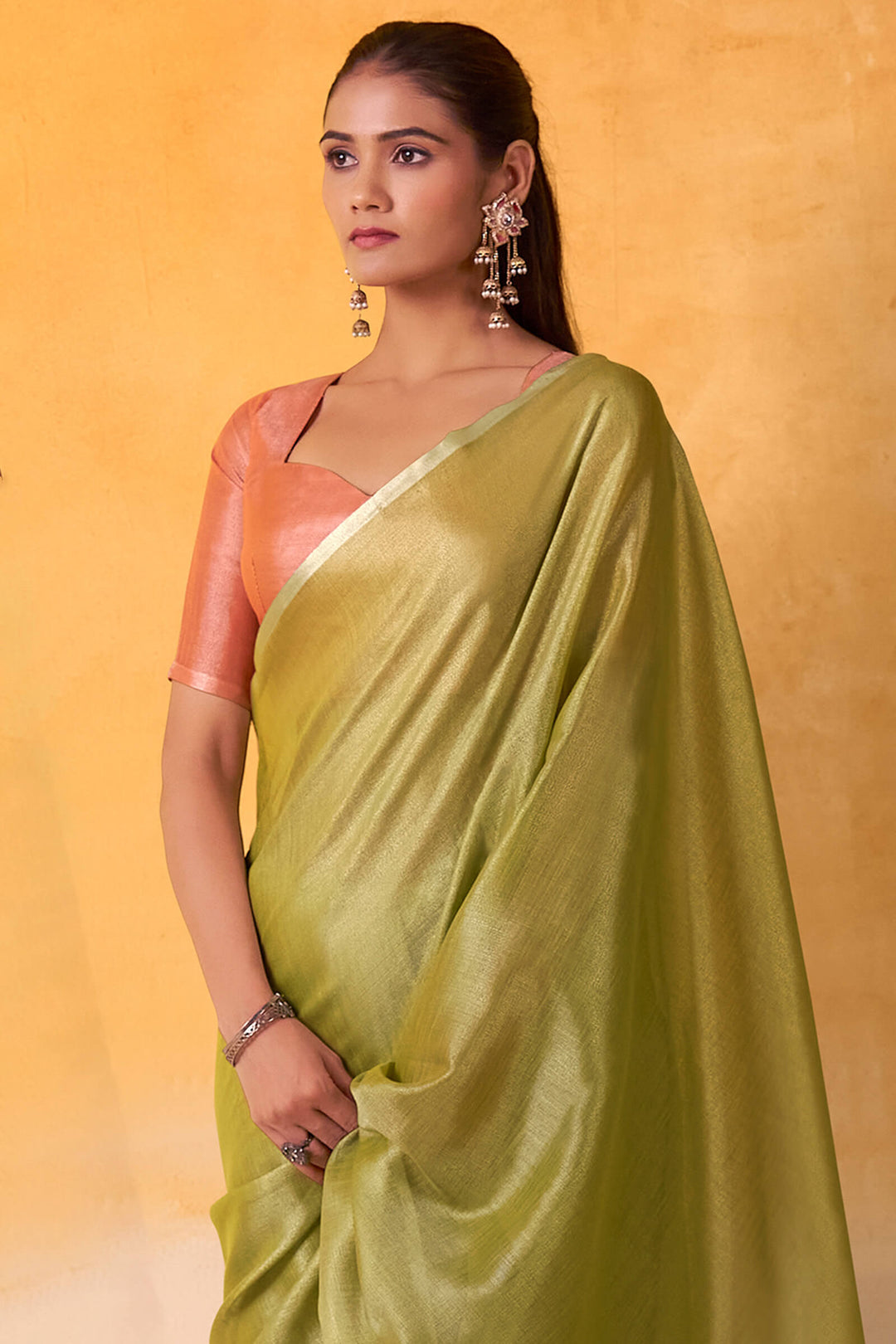 Citron Green Zari Woven Tissue Silk Saree