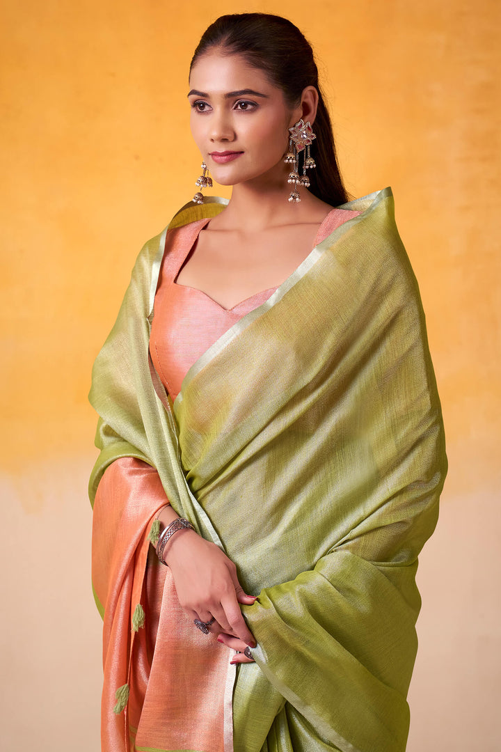 Citron Green Zari Woven Tissue Silk Saree