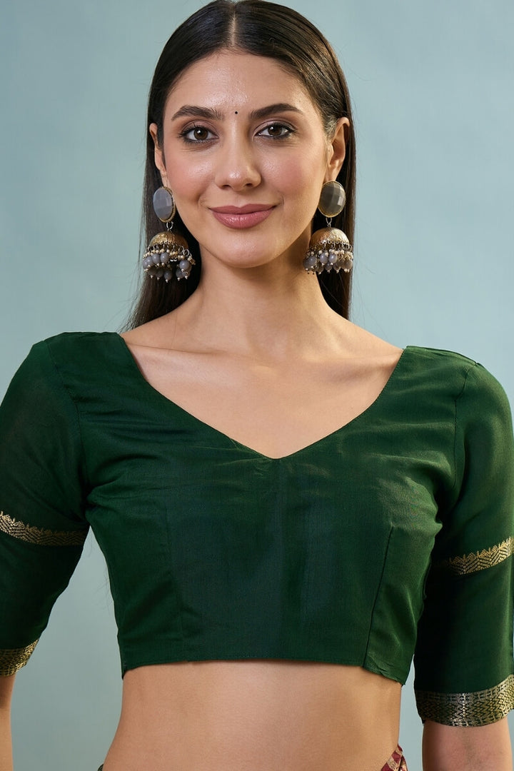 Claret Maroon Printed Cotton Saree with Zari Woven Border