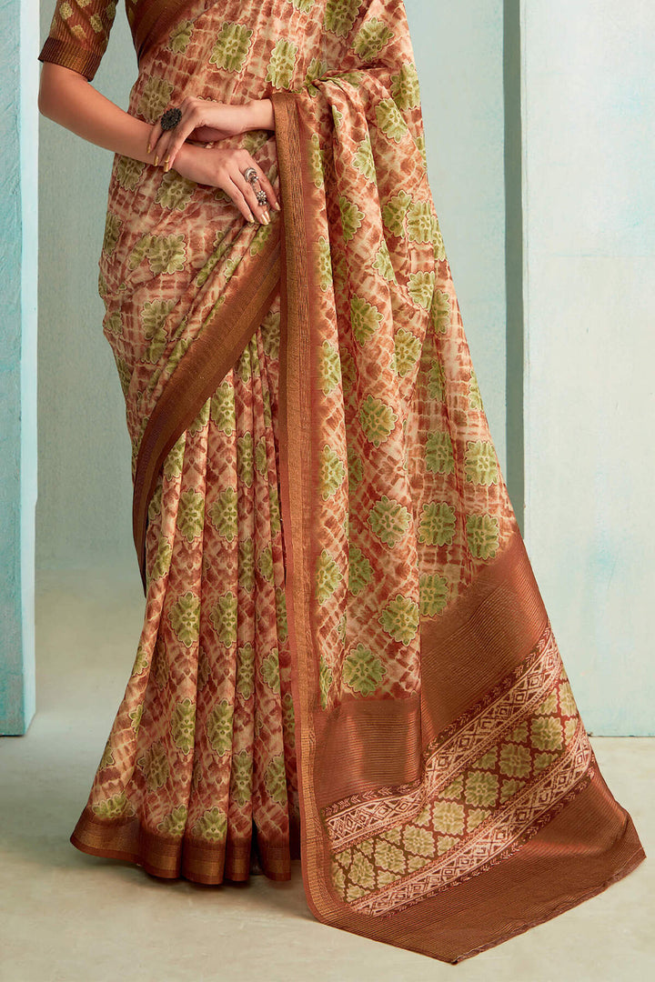 Clay Brown Handloom Woven Digital Printed Soft Silk Saree
