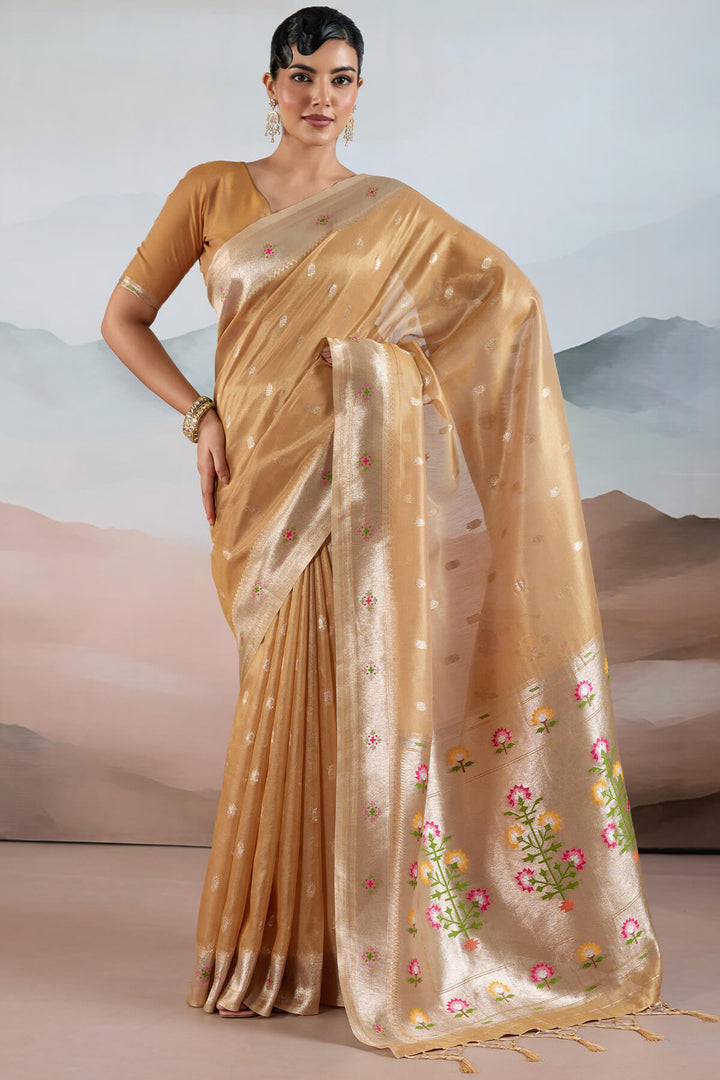 Clay Brown Paithani Tissue Silk Saree