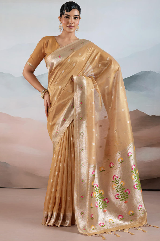Clay Brown Paithani Tissue Silk Saree