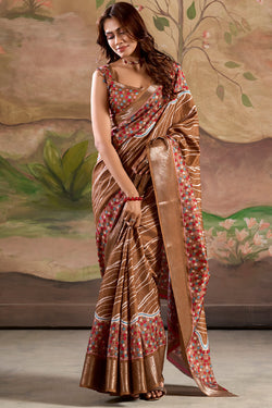 Clay Brown Printed Dola Silk Saree