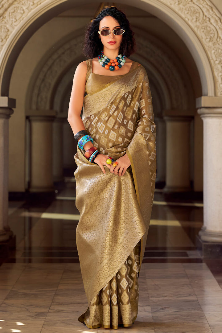 Clay Brown Tissue Silk Saree