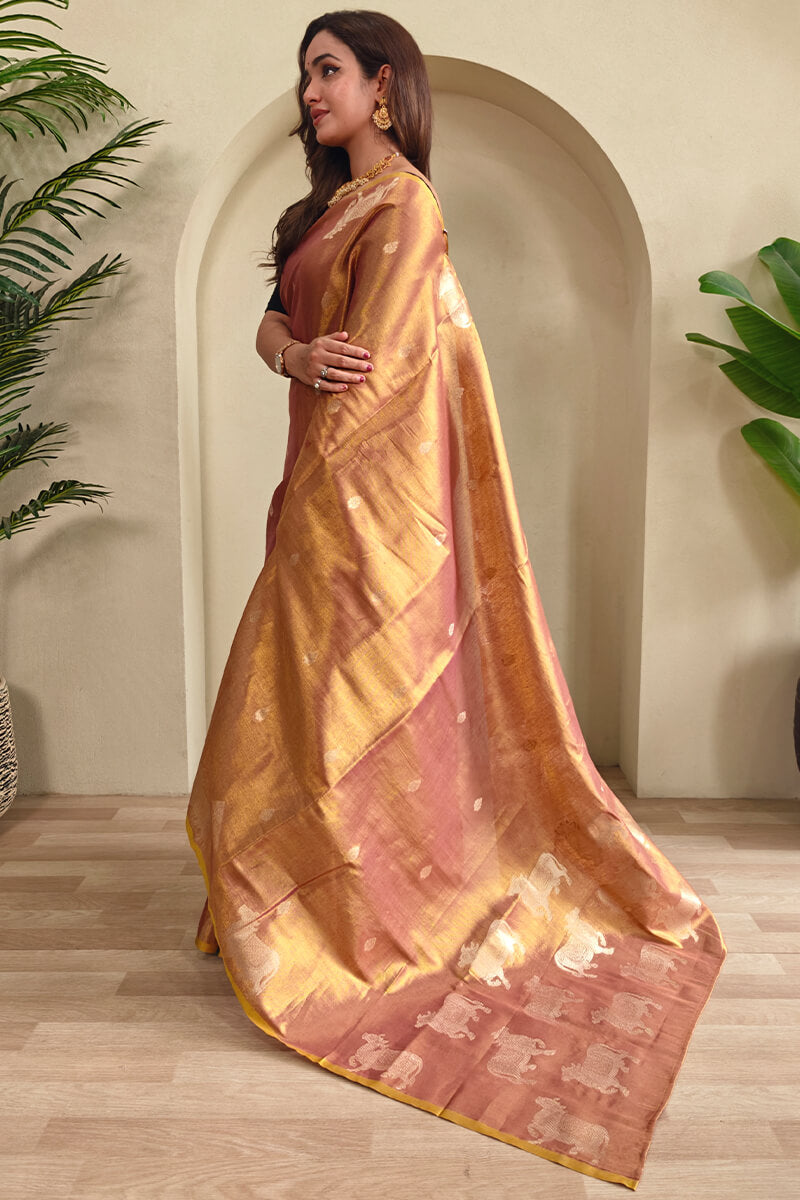 Clay Brown Zari woven Banarasi Tissue Silk Saree