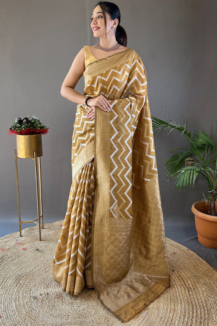 Clay Brown Zari Woven Linen Cotton Silk Saree