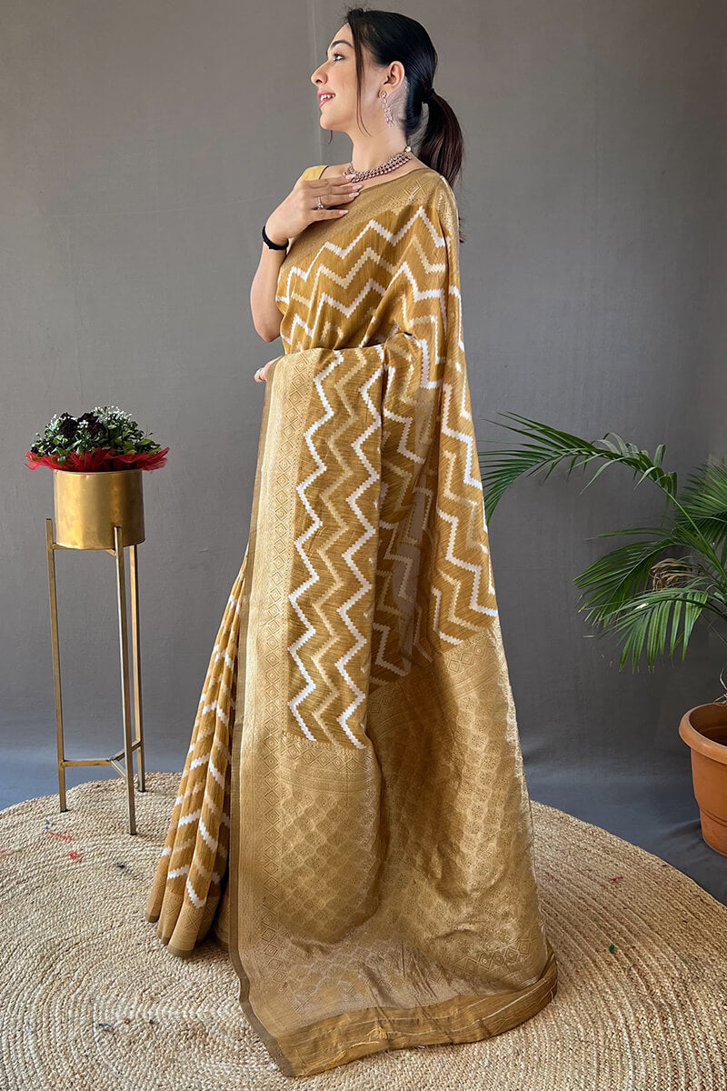 Clay Brown Zari Woven Linen Cotton Silk Saree