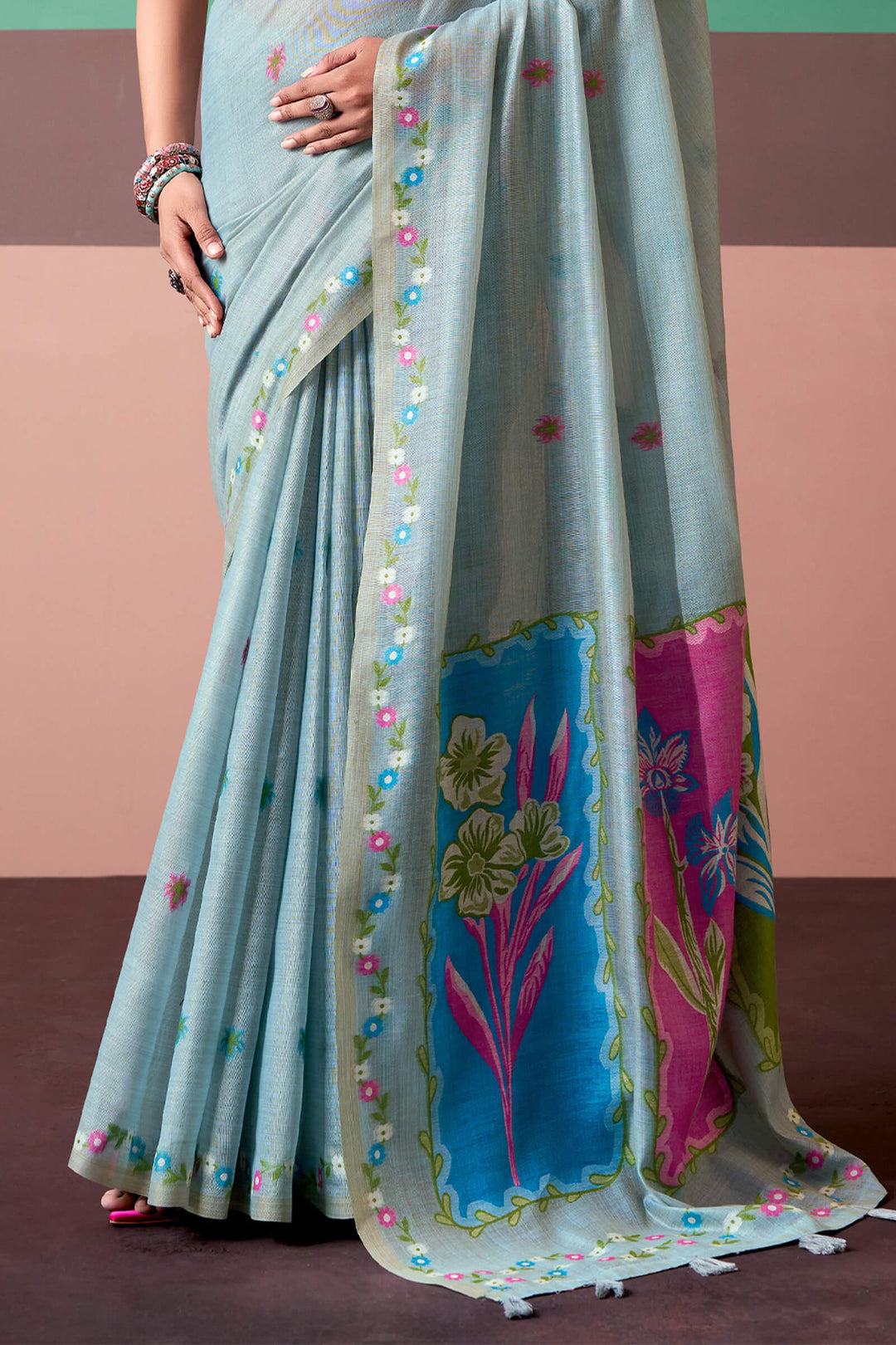 Cloudy Blue Munga Cotton Silk Saree