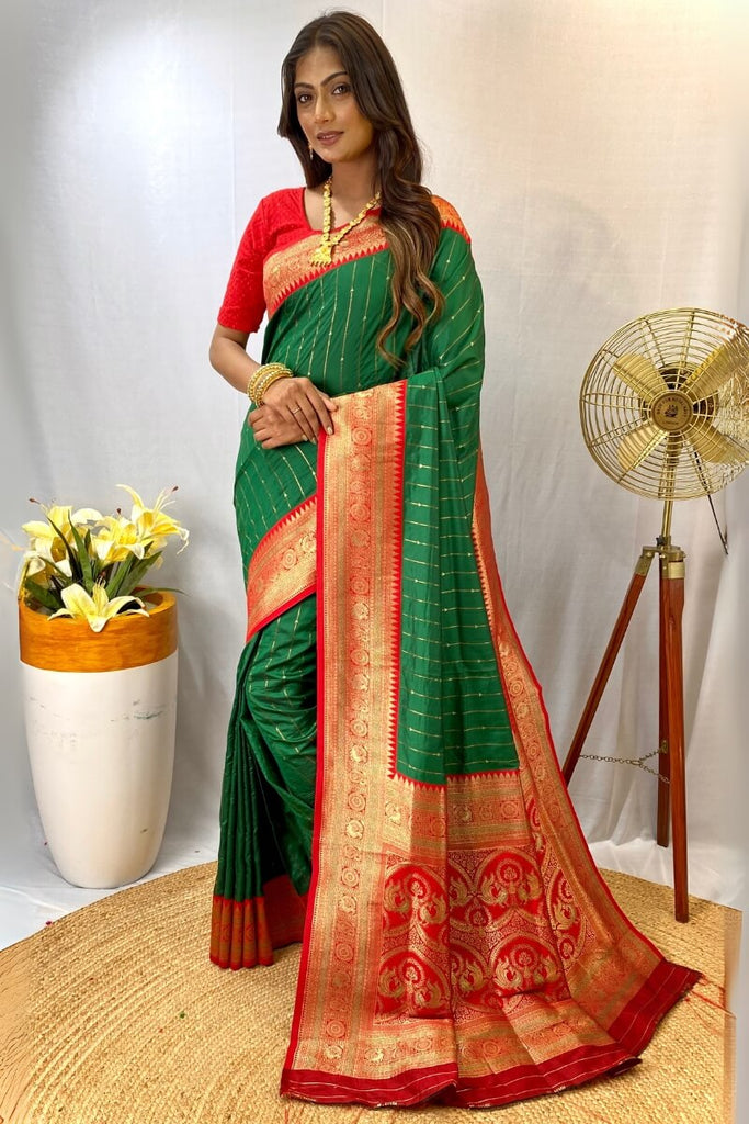 Clover Green Zari Woven Banarasi Silk Saree