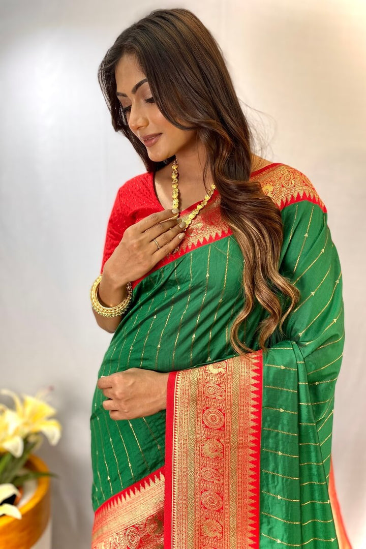 Clover Green Zari Woven Banarasi Silk Saree