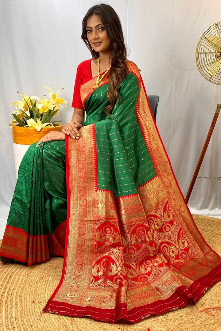 Clover Green Zari Woven Banarasi Silk Saree