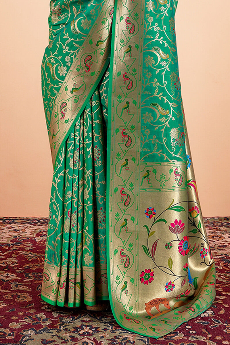 Clover Green Zari Woven Paithani Silk Saree