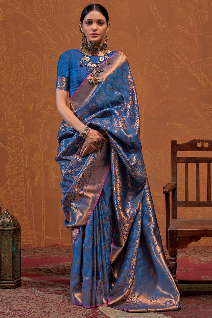 Cobalt Blue Kanjivaram Silk Saree