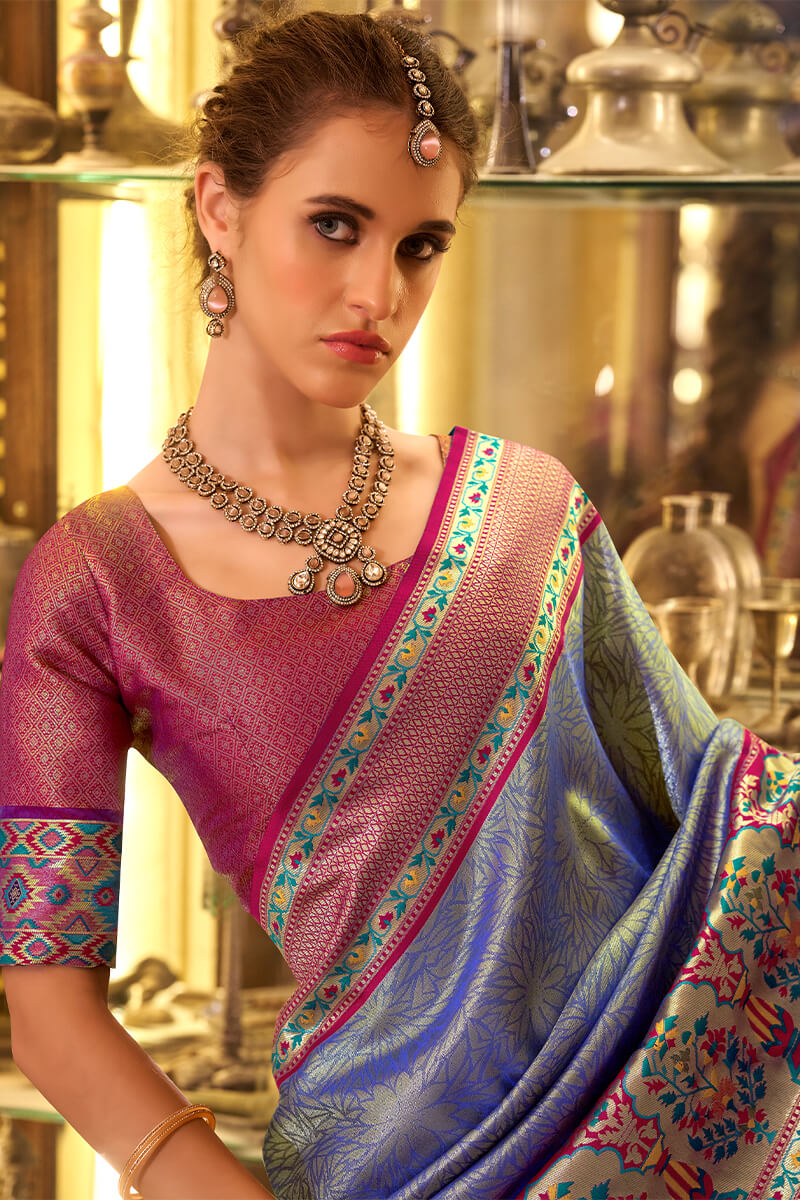 Comet Blue Paithani Tissue Silk Saree