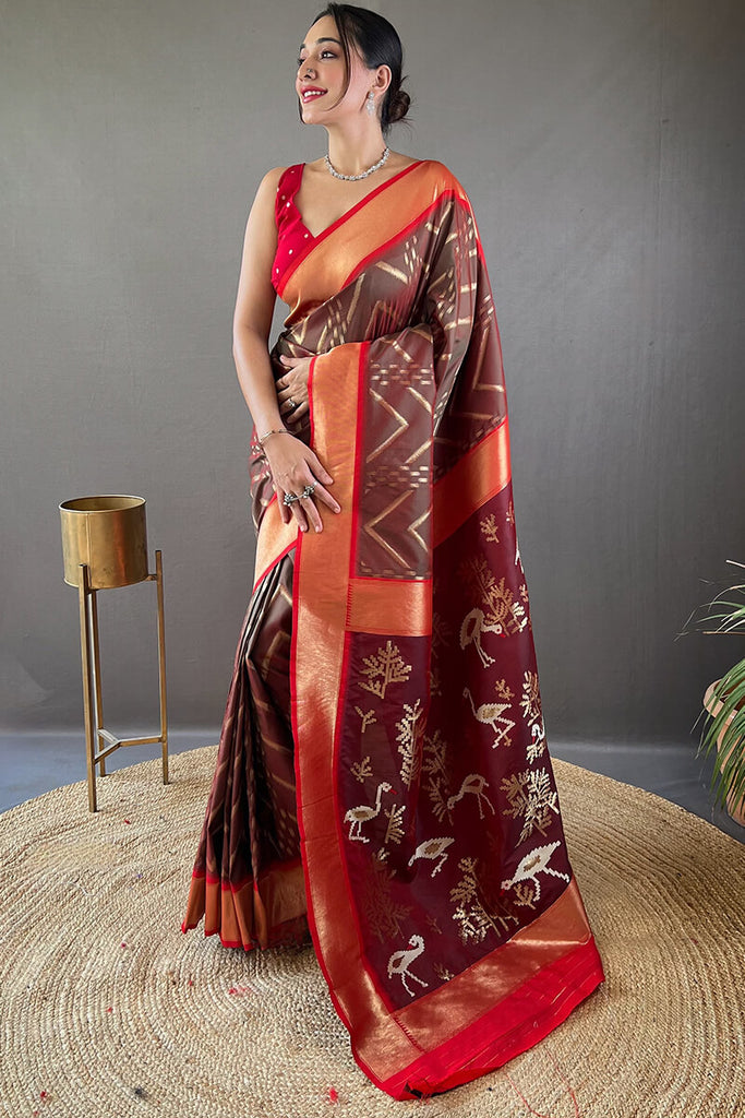 Congo Brown Soft Banarasi Silk Saree