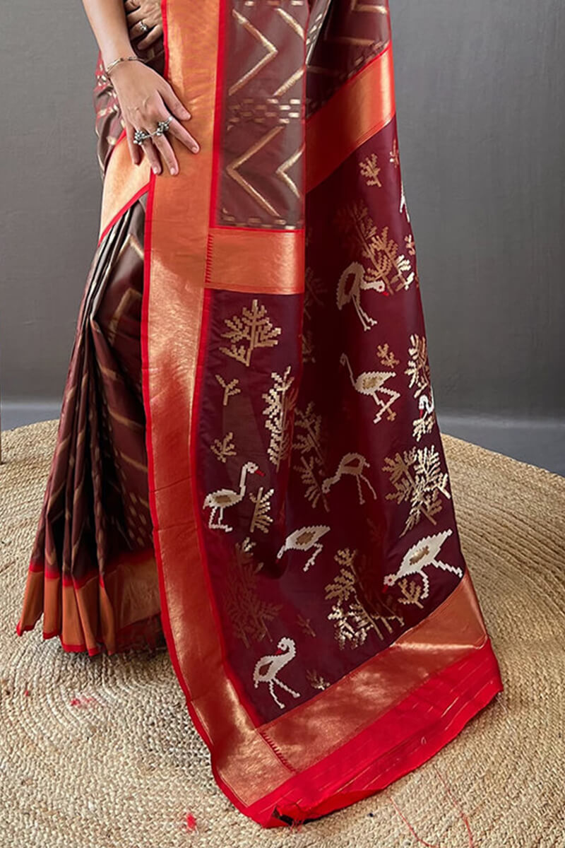 Congo Brown Soft Banarasi Silk Saree