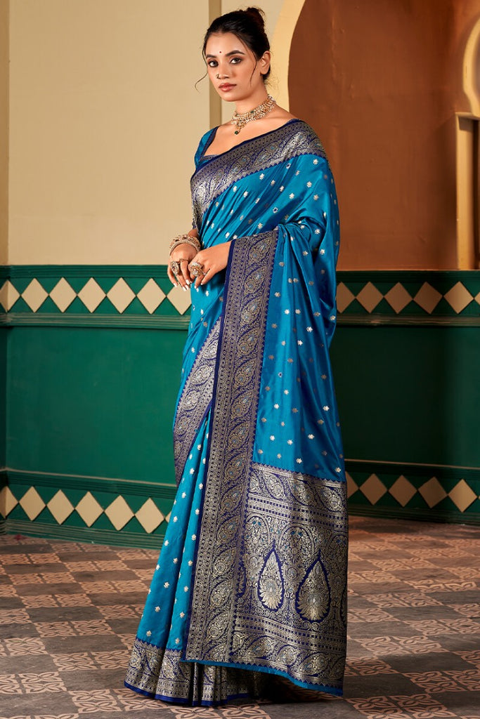 Congress Blue Soft Banarasi Silk Saree