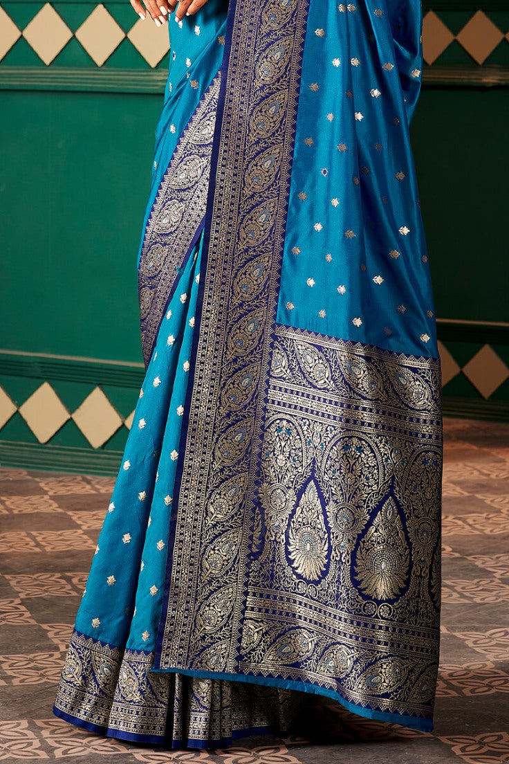 Congress Blue Soft Banarasi Silk Saree