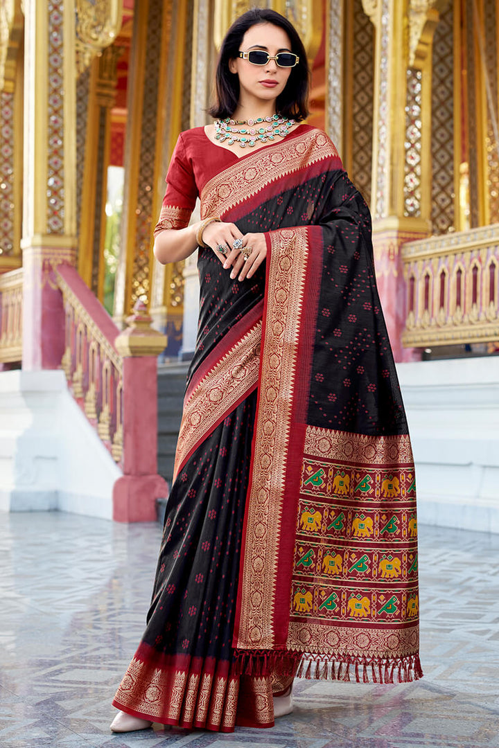 Cool black Tussar Silk Saree