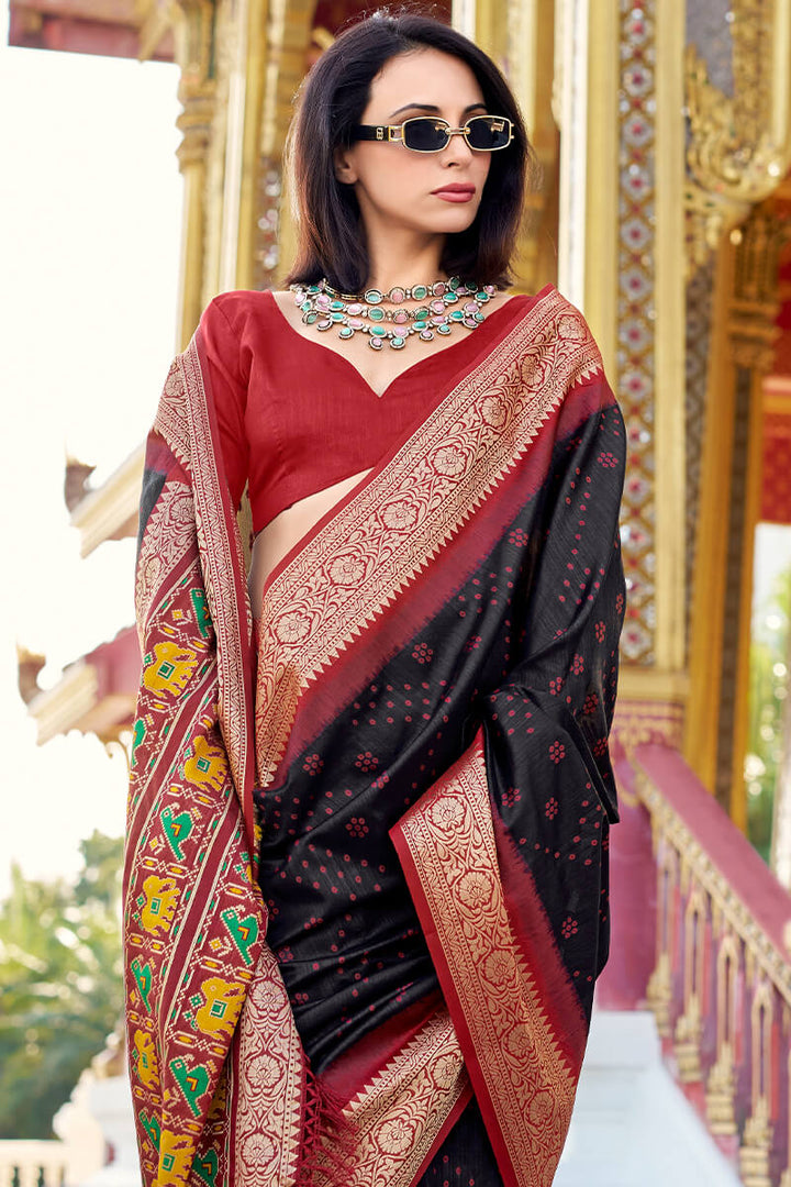 Cool black Tussar Silk Saree