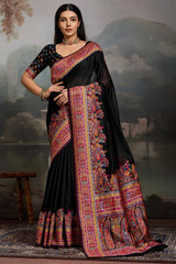 Coral Black Kashmiri Modal Pashmina Silk Saree