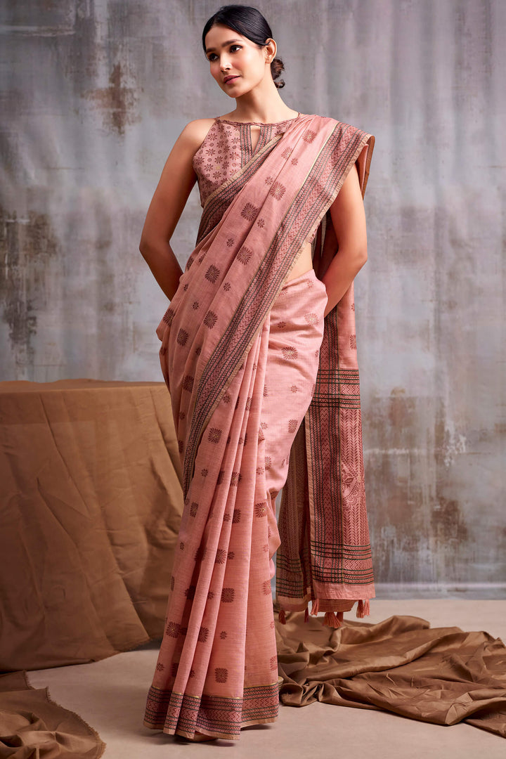 Coral Peach Cotton Modal Silk Saree