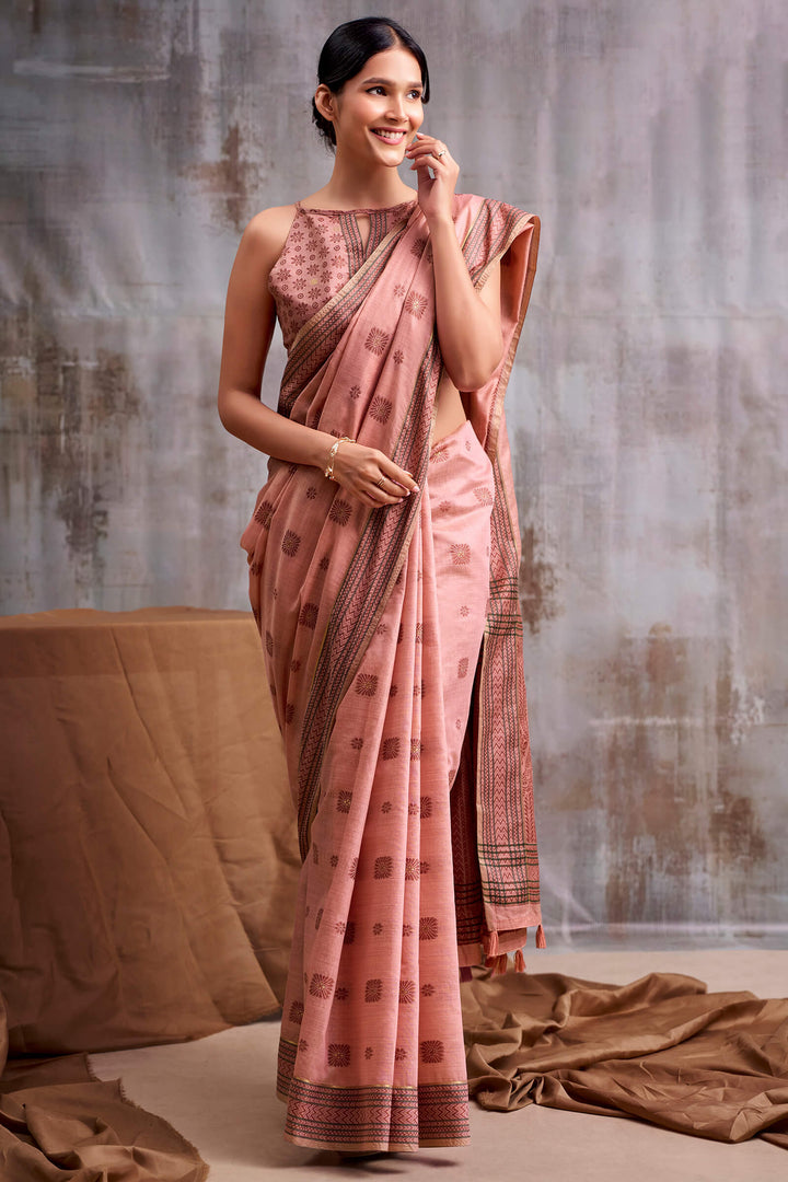 Coral Peach Cotton Modal Silk Saree