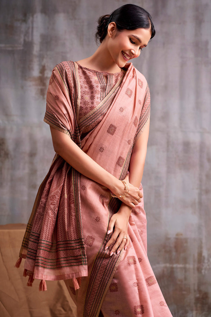Coral Peach Cotton Modal Silk Saree