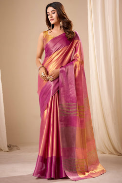 Coral Pink Banarasi Tissue Silk Saree