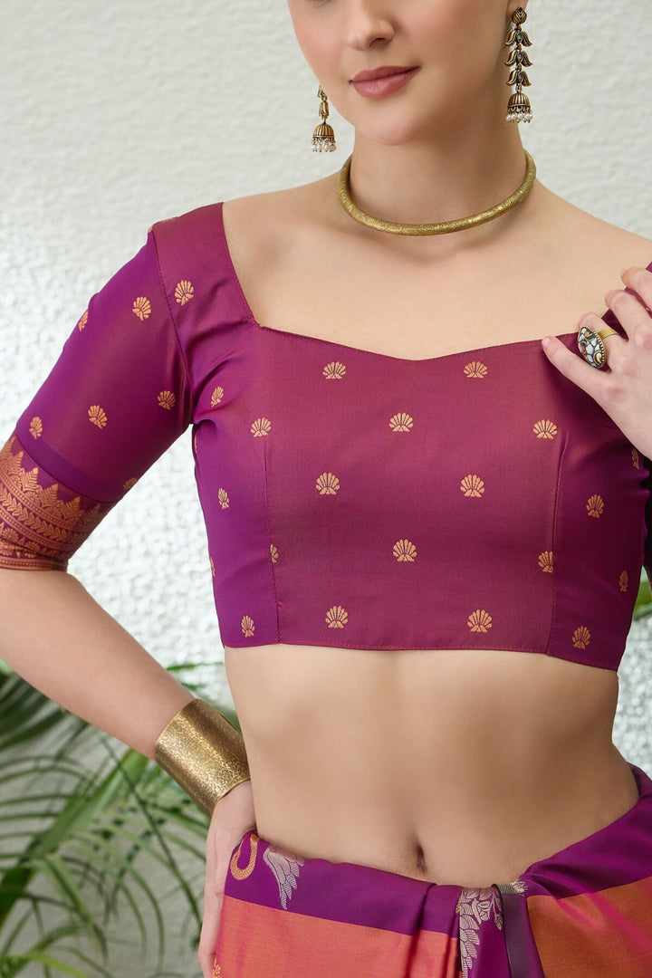 Coral Pink Handloom Banarasi Silk Saree
