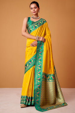 Corn Yellow Banarasi Soft Satin Silk Saree