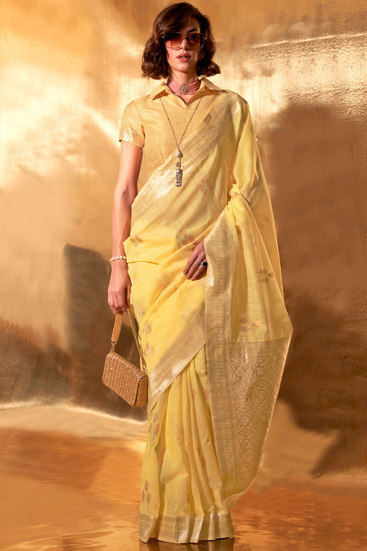 Corn Yellow Linen Silk Saree