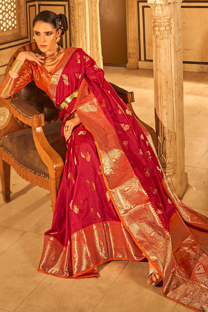 Cornell Red Banarasi Tussar Silk Saree