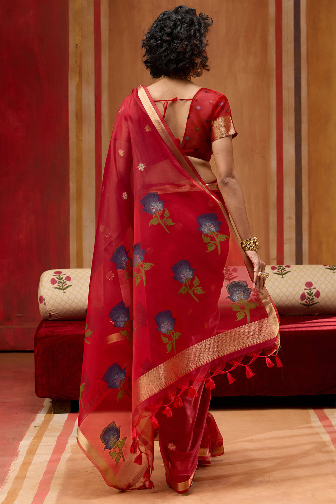 Cornell Red Handloom Munga Cotton Saree